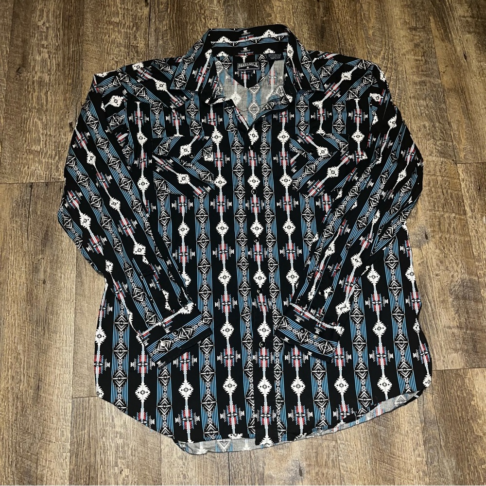 Vintage Panhandle Pearl Snap Mens‎ XL Southwestern Aztec Blue Shirt